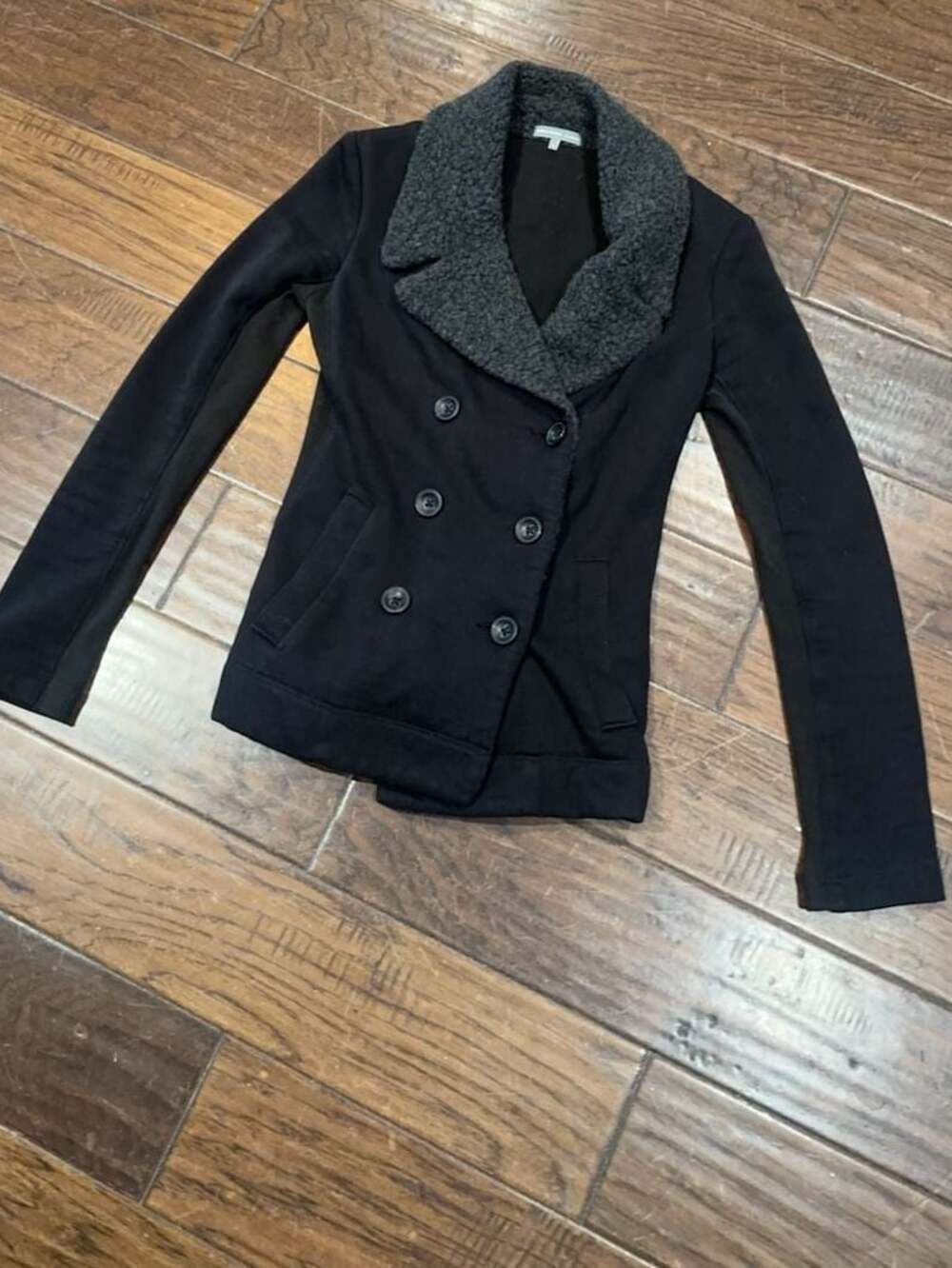 James Perse Double Breasted Faux Sherpa Collar‎ Peacoat Jacket